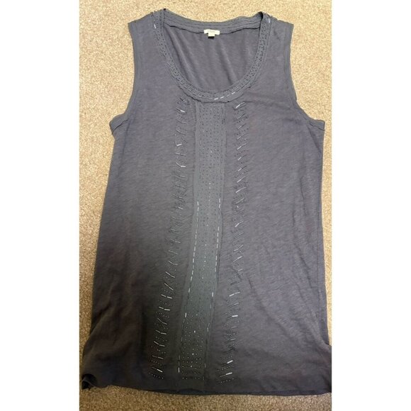 J Crew tank top Small Gray Bugle Bead Decoration Cotton Top Silk Trim Edging - Picture 1 of 6